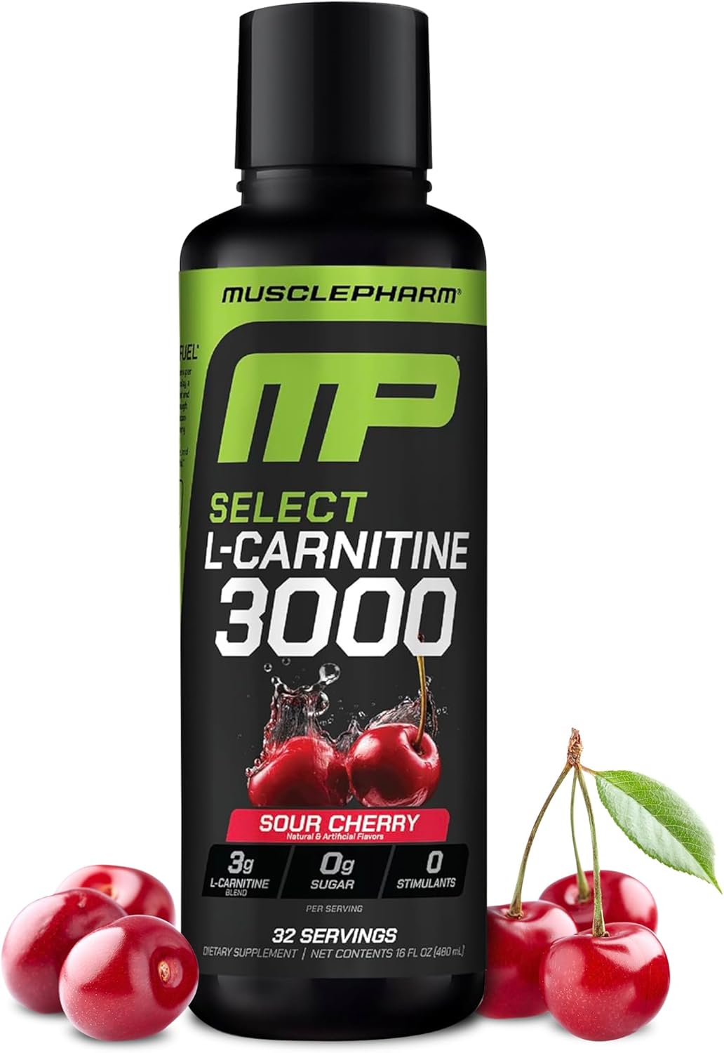 Muscle Pharm L-Carnitine 3000, The Ultimate Liquid L Carnitine Supplement for High-Performance, Supports Metabolism, Hydration & Energy, Zero Sugar/Calories, Sour Cherry Flavor, 32 Servings