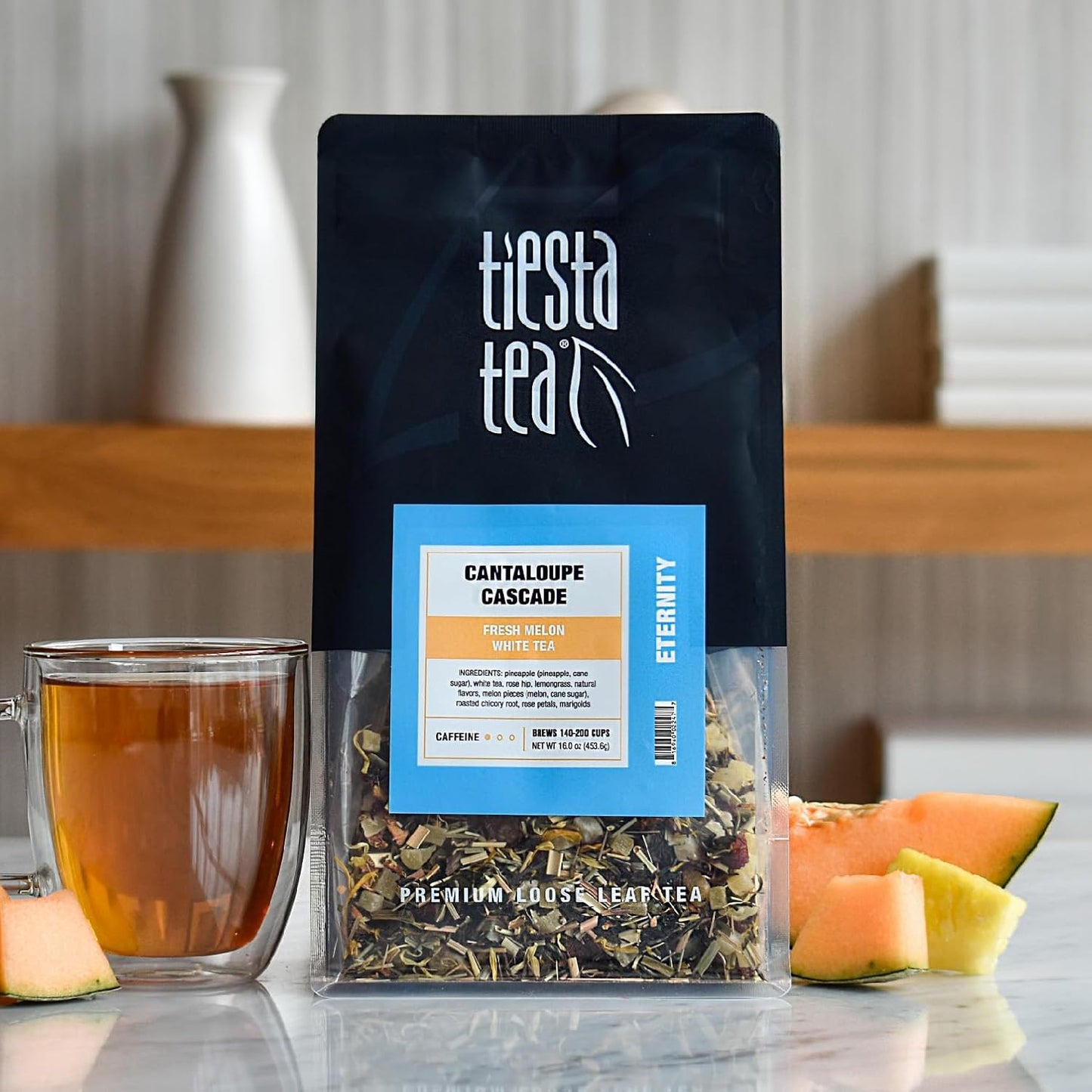 Tiesta Tea - Cantaloupe Cascade Tea, Loose Leaf, Fresh Melon White Tea, Premium Low Caffeine Tea Blend, Make Hot or Iced & Up to 200 Cups, 16 oz Resealable Bulk Pouch