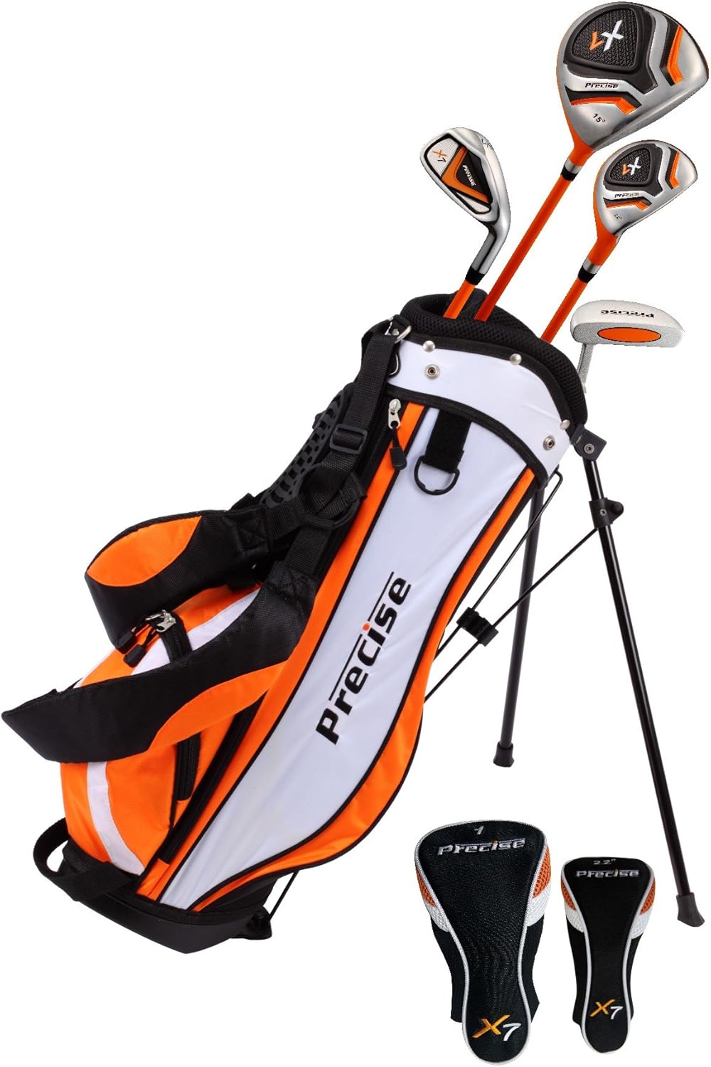 Precise X7 Kids Golf Clubs Set for Ages 3-5, 6-8, 9-12 | Right/Left Hand Girls & Boys Golf Clubs with Lightweight Graphite Shafts, Hybrid & Stand Bag