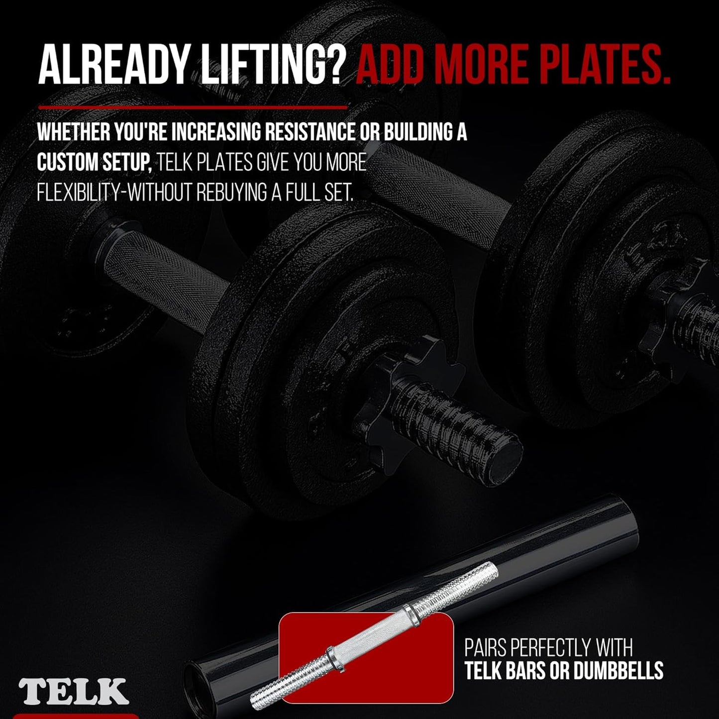 TELK – Adjustable Dumbbell Set – Home Gym Weight Set with Baked Enamel Cast Iron Plates – Space-Saving Free Weights for Strength Training