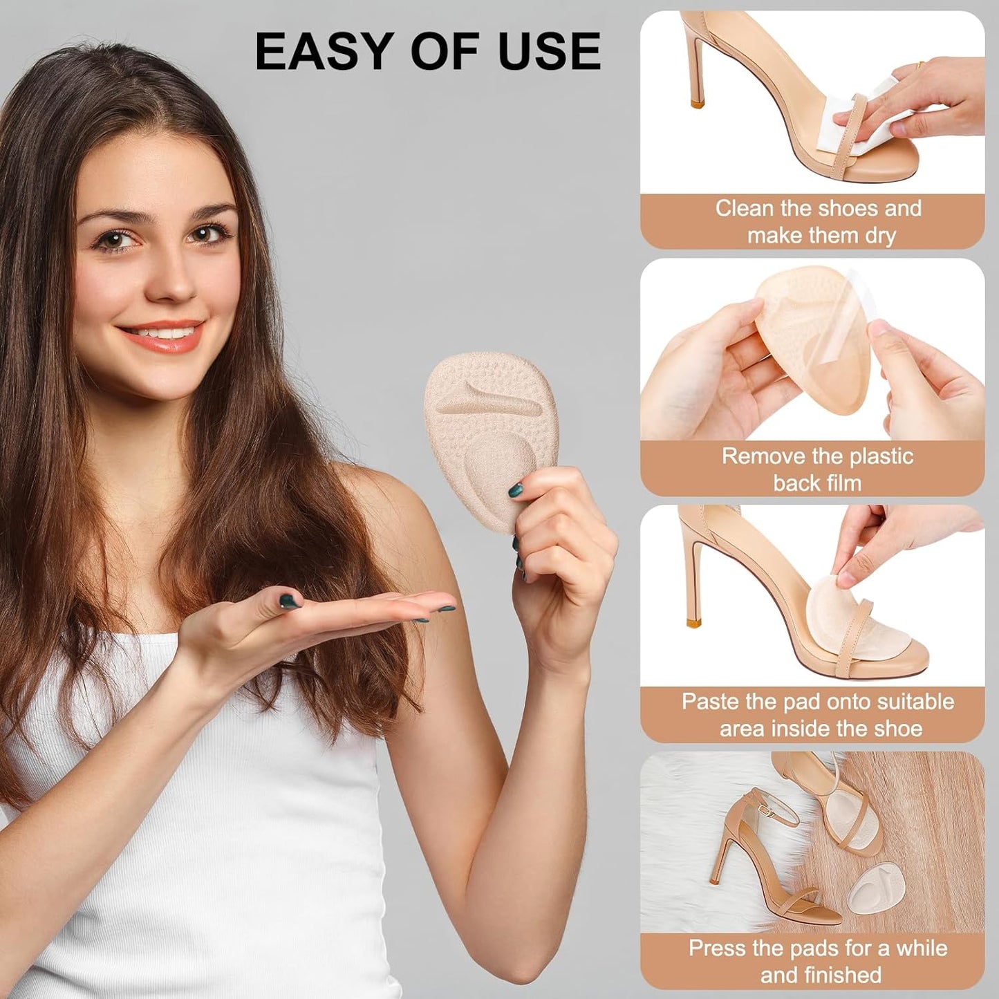 Ball of Foot Cushions, Metatarsal Pads, Heel Cushion, Grips Liners for Pain Relief, Blisters, Friction - Non-Slip Shoe Inserts for Loose Shoes, Shoe Fillers Make Shoes Fit Tighter