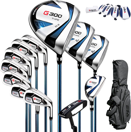 PGM Men's G Type Complete Golf Club Set - Titanium #1 Driver, Draw-Biased Hybrid, High-Strength Iron Set, High Forgiveness Putter, with Stand Bag