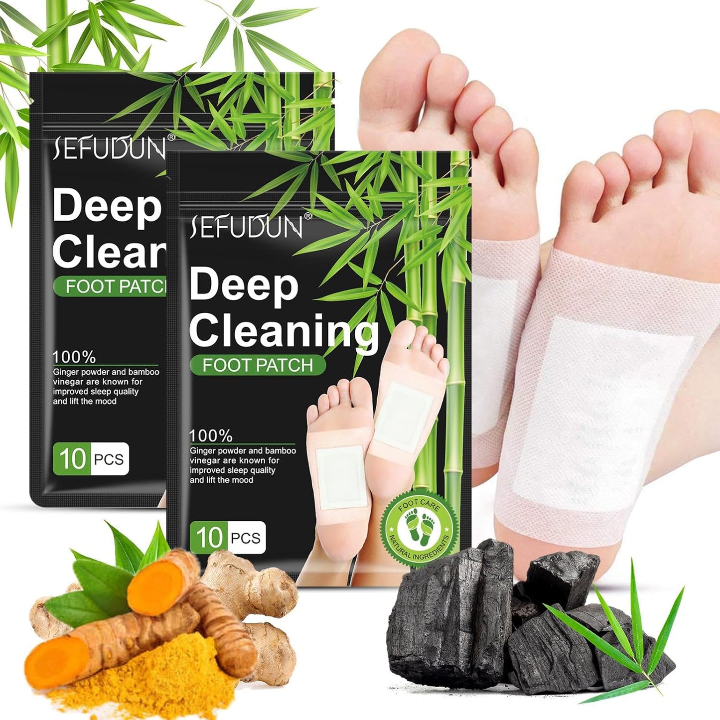 20PCS Foot Pads, Natural Bamboo Vinegar Ginger Powder Foot Pad for Foot Care, Deep Cleansing Foot Pads