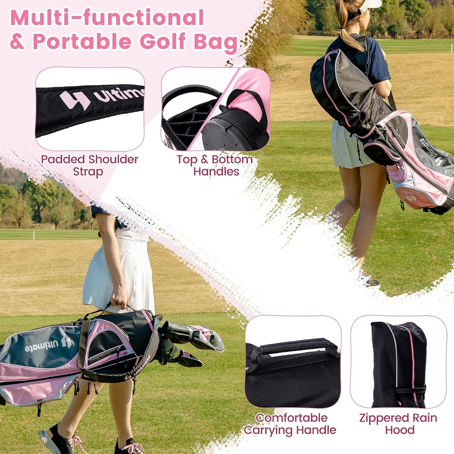 ULTIMATE Women's Complete Golf Club Set, 9/11pcs Right Handed Ladies Golf Clubs Set w/ 460cc Alloy Driver, #3 Fairway Wood, Hybrid, #6/#7/#8/#9/#P Irons & Putter