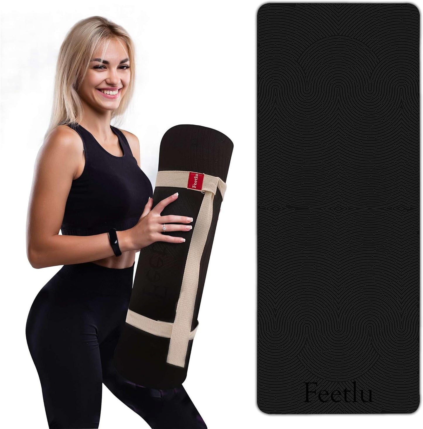 Extra Thick 12mm Exercise Mat – Non-Slip, Joint-Friendly & Cushioned Fitness Mat for Yoga, Pilates & Floor Workouts – Durable, Supportive & Includes Feetlu Classic Strap