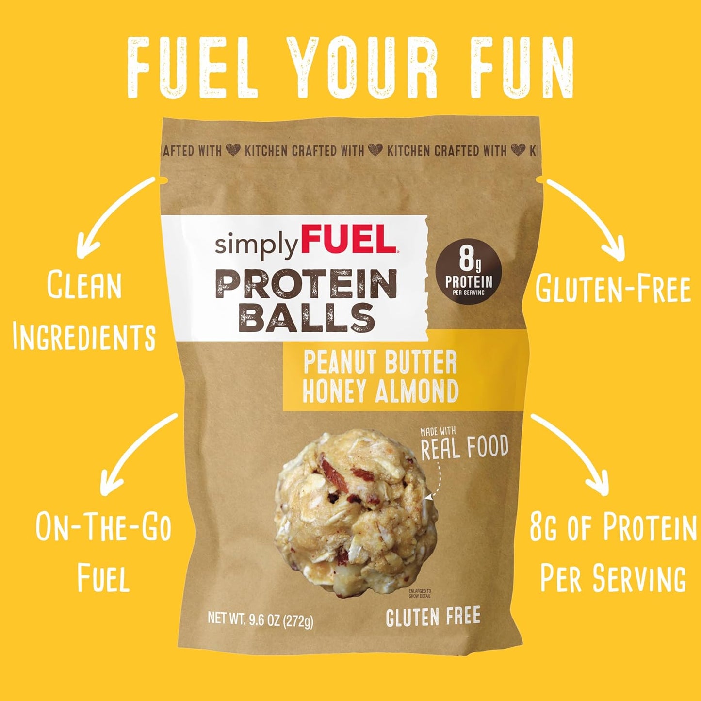 simplyFUEL Whole Food Protein Balls with Probiotics - Peanut Butter Honey Almond Snacks - 8g Protein Snack - Gluten Free Energy Balls