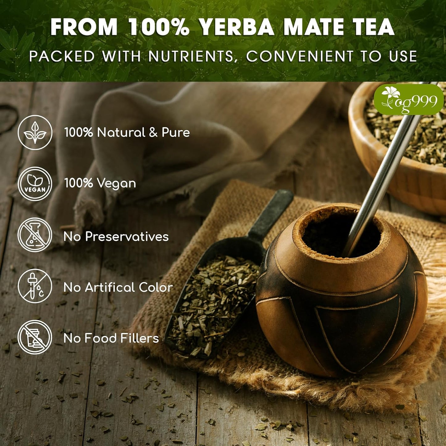 TOG999, Premium 18oz Yerba Mate Tea, Hi-Caffeine, Super-Green Yerba Mate| No Dust| Fresh - Never Aged (Ilex Paraguariensis), Cultivated from Argentina - Rich in Antioxidants and Plant Nutrients.