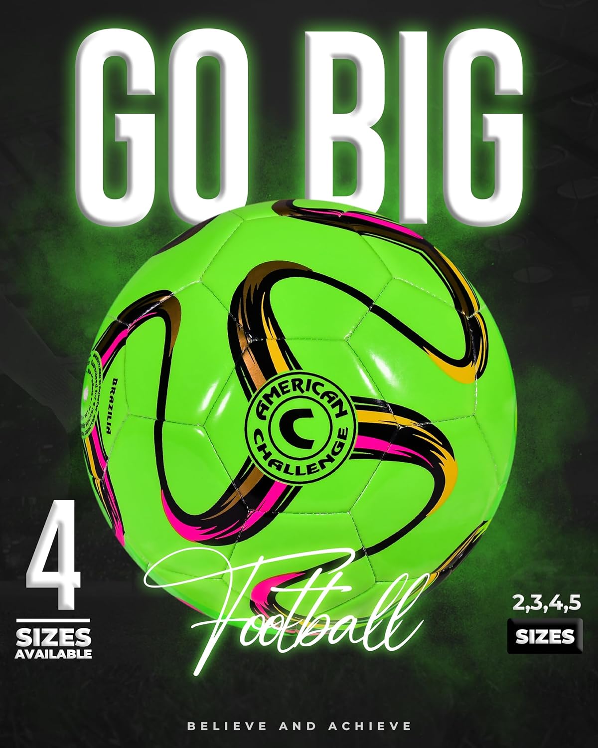 American Challenge Brasilia Soccer Ball – Soccer Ball Size 5, 4, 3 & 2 – for Youth & Adults – Ideal for Practice, Training & Grass Fields