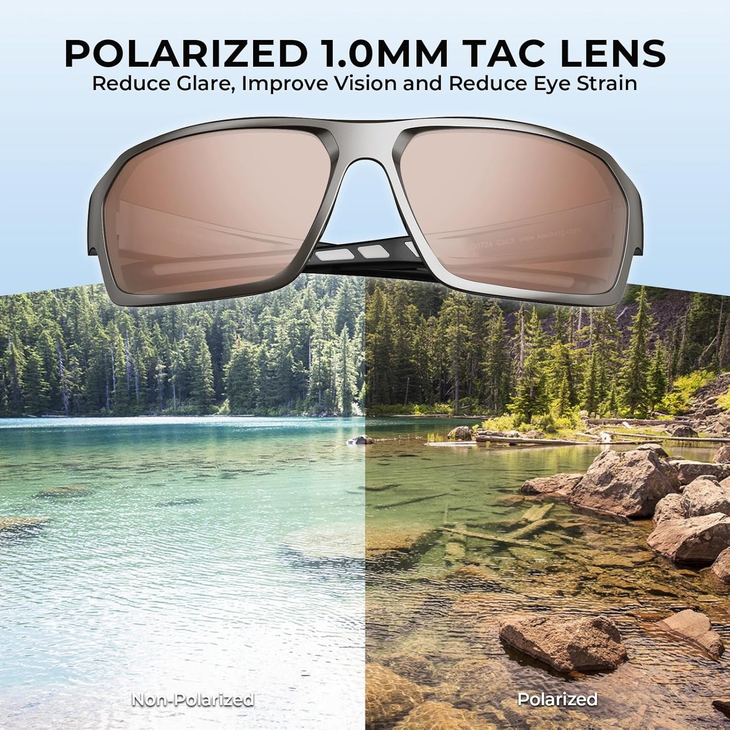 KastKing Chippewa Polarized Fishing Sunglasses, UV400 Protection Full Wrap Frame Sports Cycling Sunglasses, 1.0mm TAC Lenses