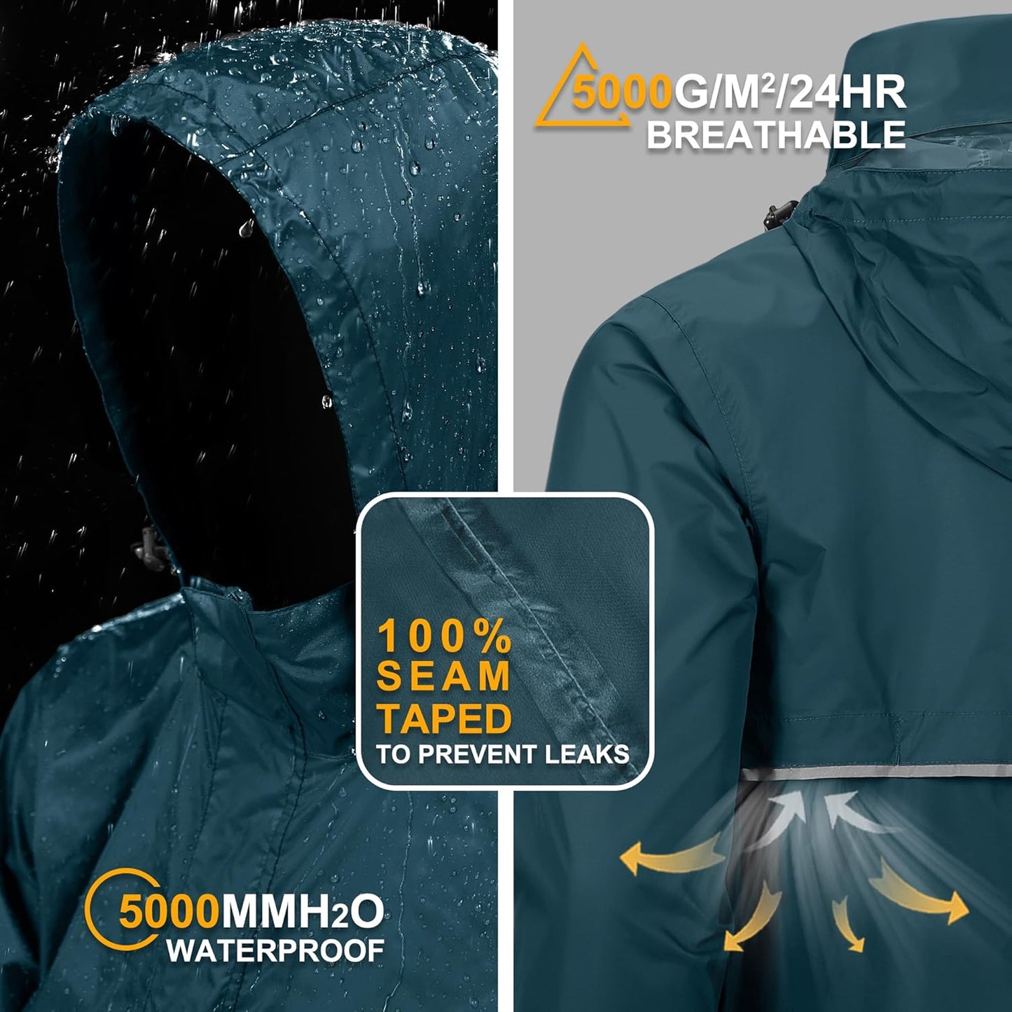 Outdoor Ventures Men's Rain Jacket Waterproof Lightweight Packable Rain Pullover for Hiking Golf Running