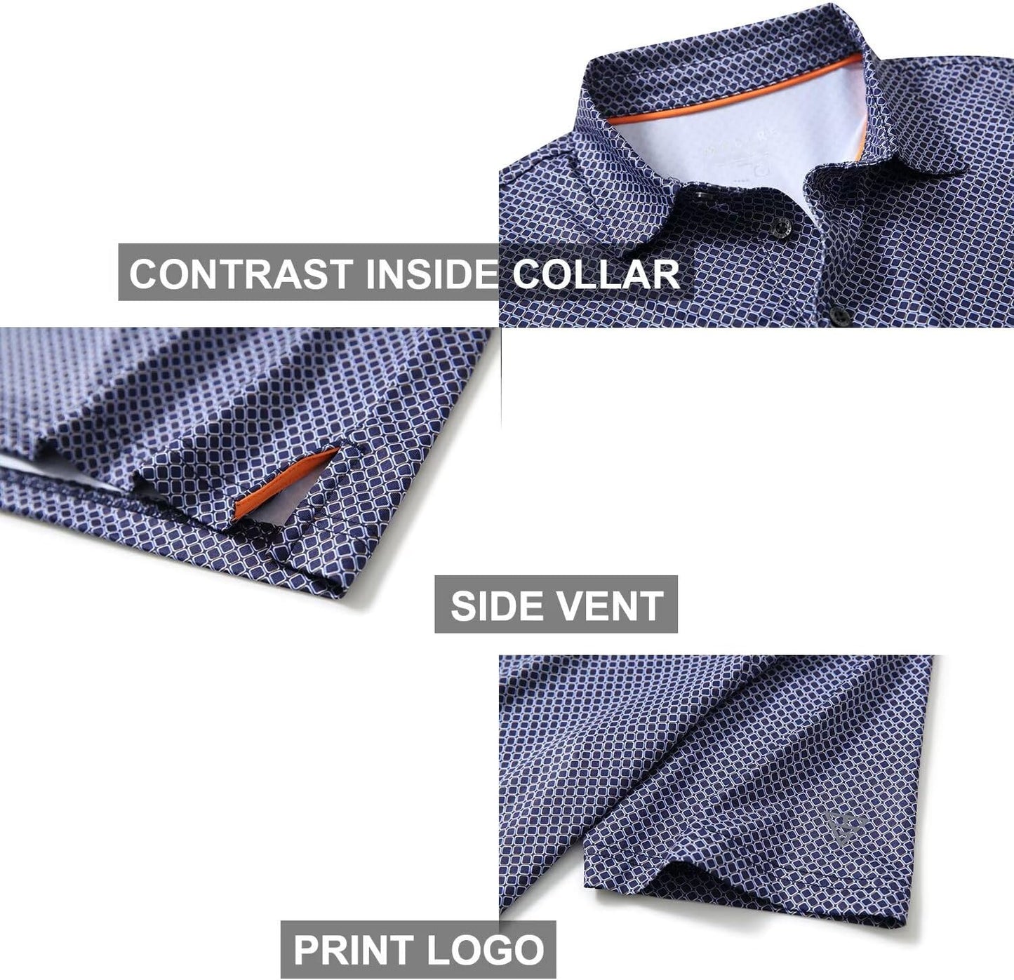 Men's Golf Polo Shirts Short Sleeve Striped Performance Moisture Wicking Dry Fit Golf Shirts for Men