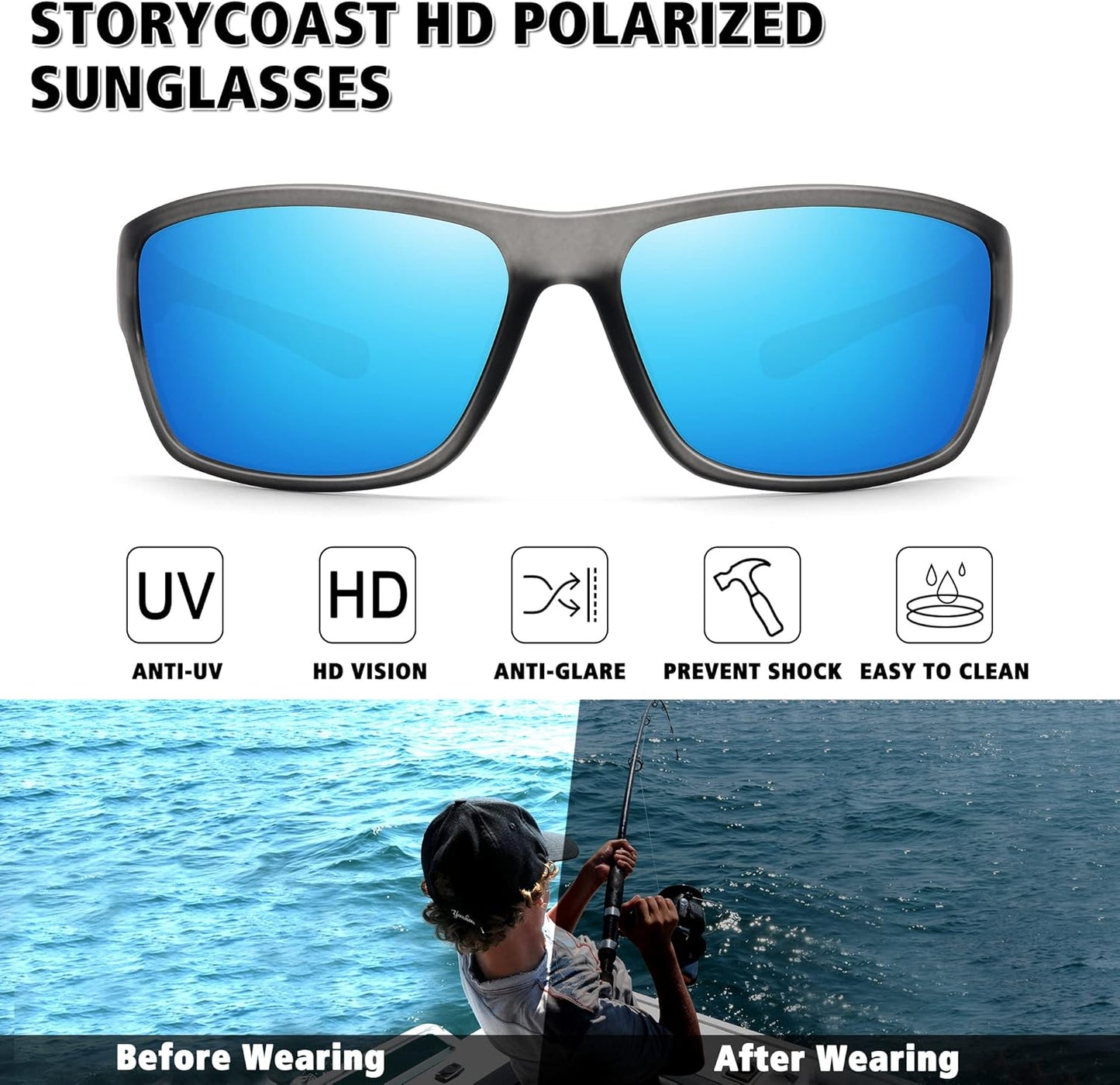 STORYCOAST Polarized Sports Sunglasses for Men Women Unbreakable Frame Cycling Fishing Driving