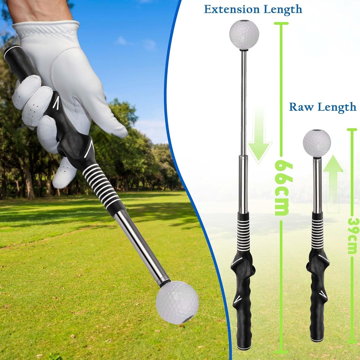 Retractable Golf Swing Training Aid, Golf Grip Trainer & Golf Swing Trainer for Warm-up, Right-Handed Golf Club for Indoor Practice, Golf Accessories - Strength & Tempo Training for Chipping Hitting