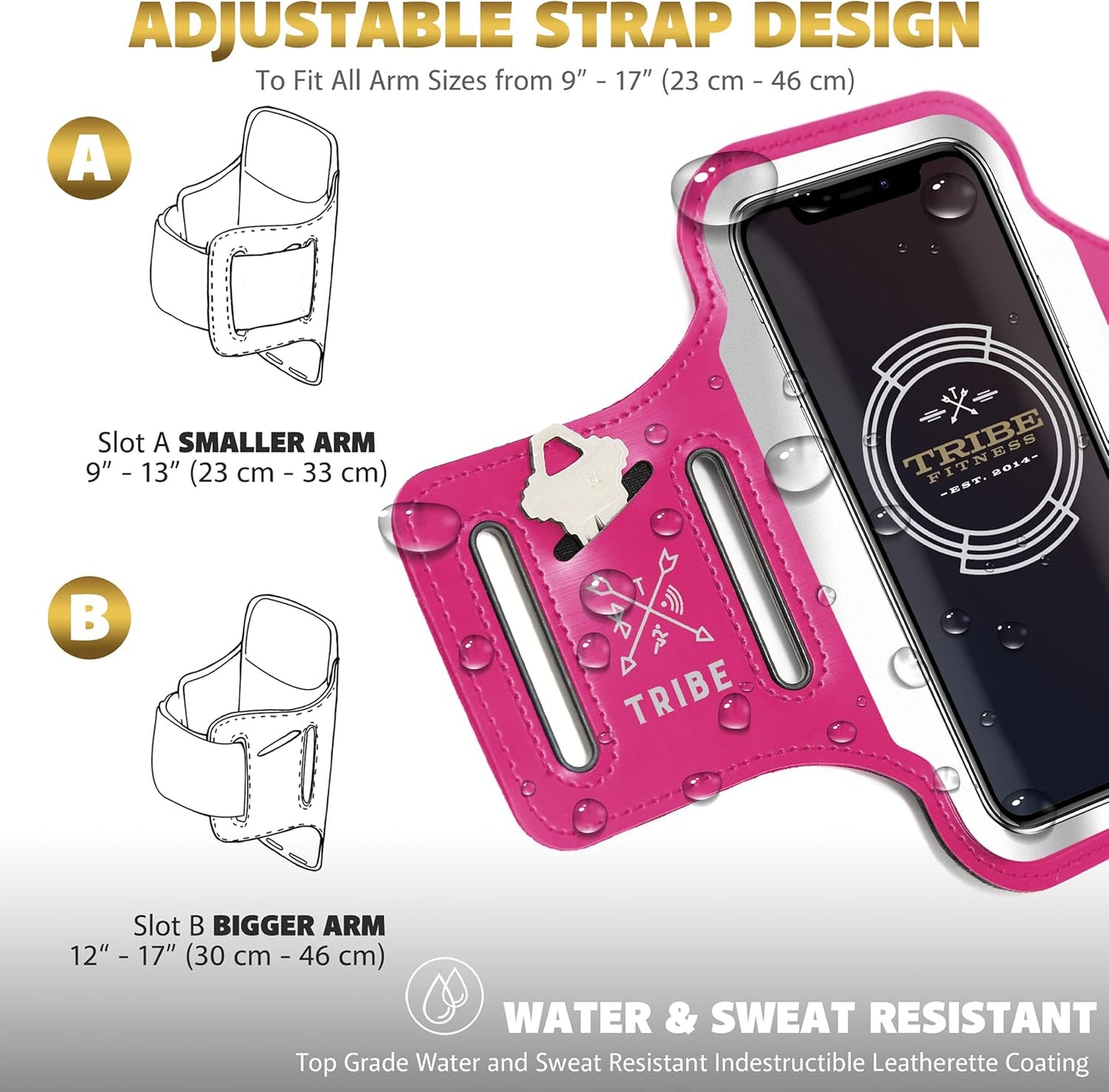 TRIBE Running Phone Holder Armband. iPhone & Galaxy Cell Phone Sports Arm Bands for Women, Men, Runners, Jogging, Walking, Exercise & Gym Workout. Fits All Smartphones. Adjustable Strap, CC/Key Pocket