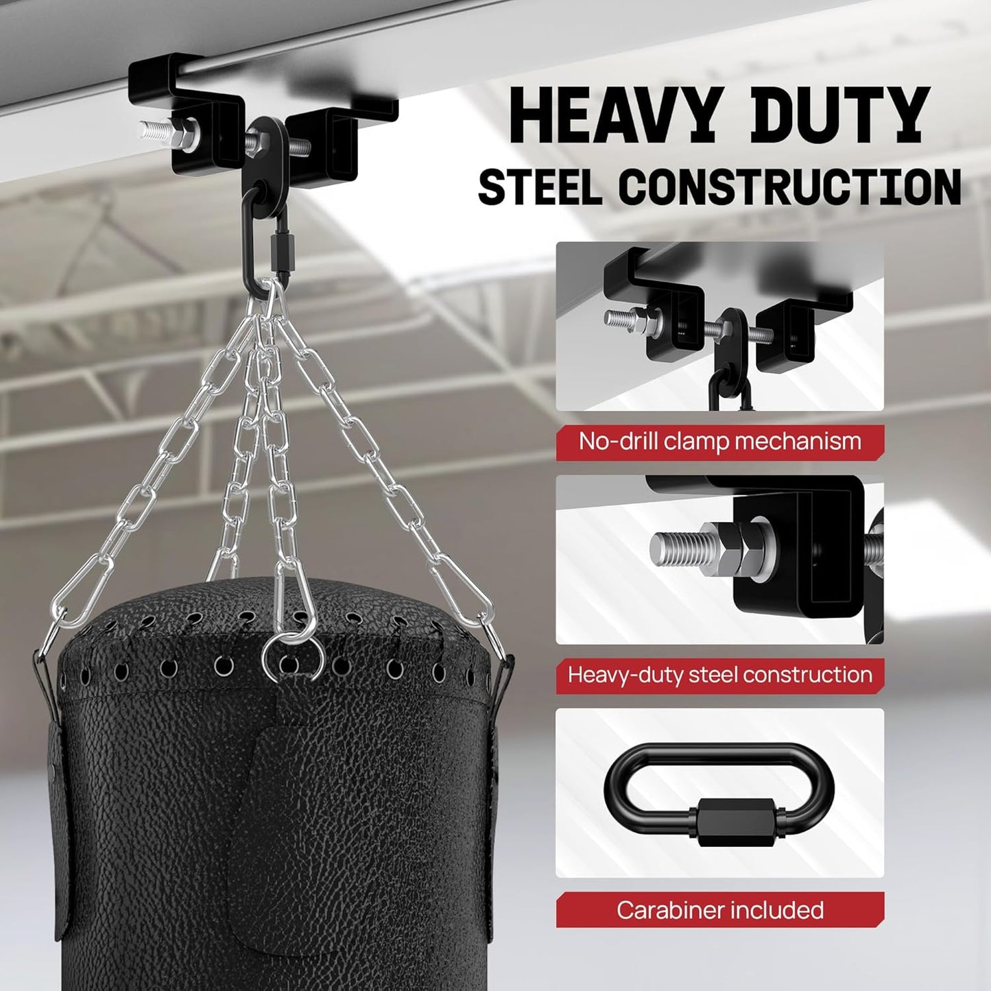 Yes4All Punching Bag Hanger, Stainless Steel Swivel Chain with 4 Snap Hooks for Heavy Bag, Gym Swing, Trapeze, and Hammock