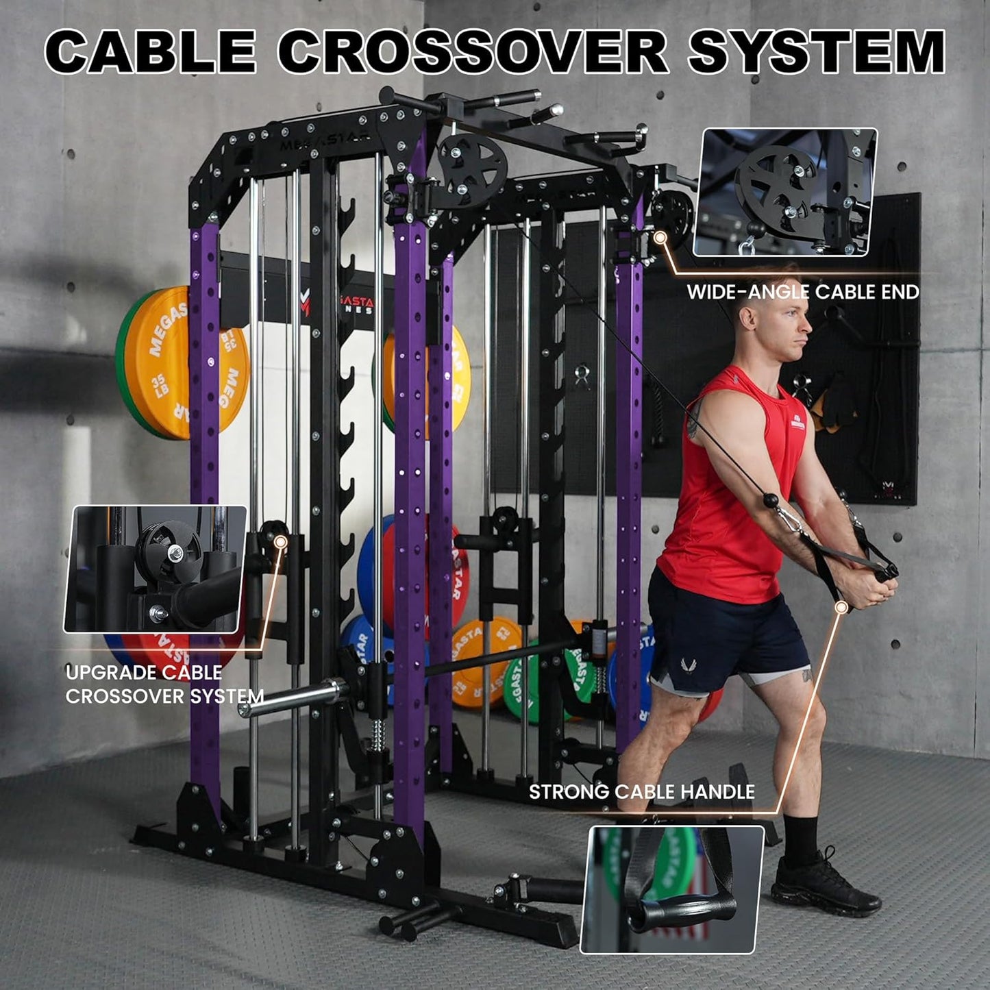 Smith Machine Home Gym with Aluminum Pulley Set- 2000lbs Capacity All-in-One Power Rack with Cable Crossover, Pull-Up Bar & Dip Station, Includes 18 Attachments, P107 Anvil