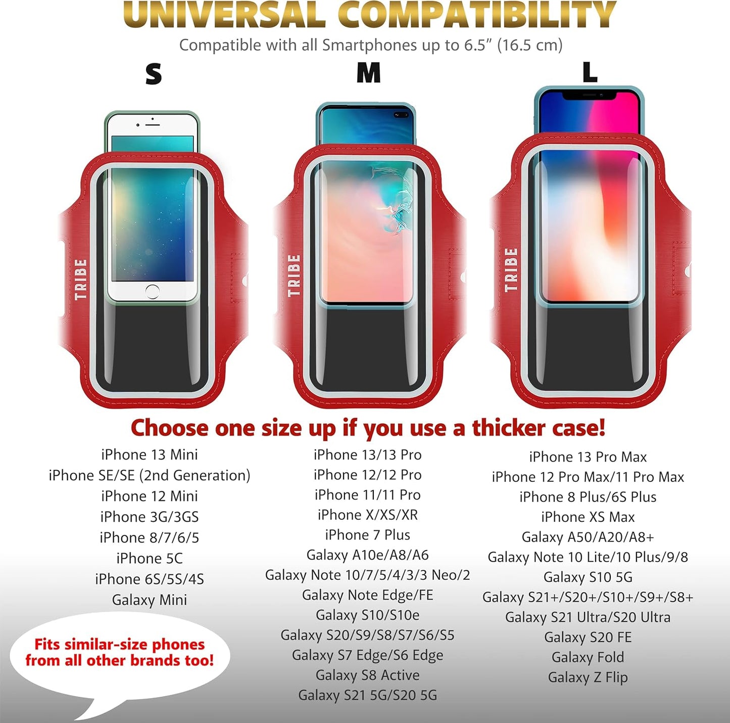TRIBE Water Resistant Cell Phone Armband Case Running Holder for iPhone Pro Max Plus Mini SE (13/12/11/X/XS/XR/8/7/6/5) Galaxy S Ultra Plus Edge Note (21/20/10/9/8/7/6/5) Adjustable Strap & Key Pocket