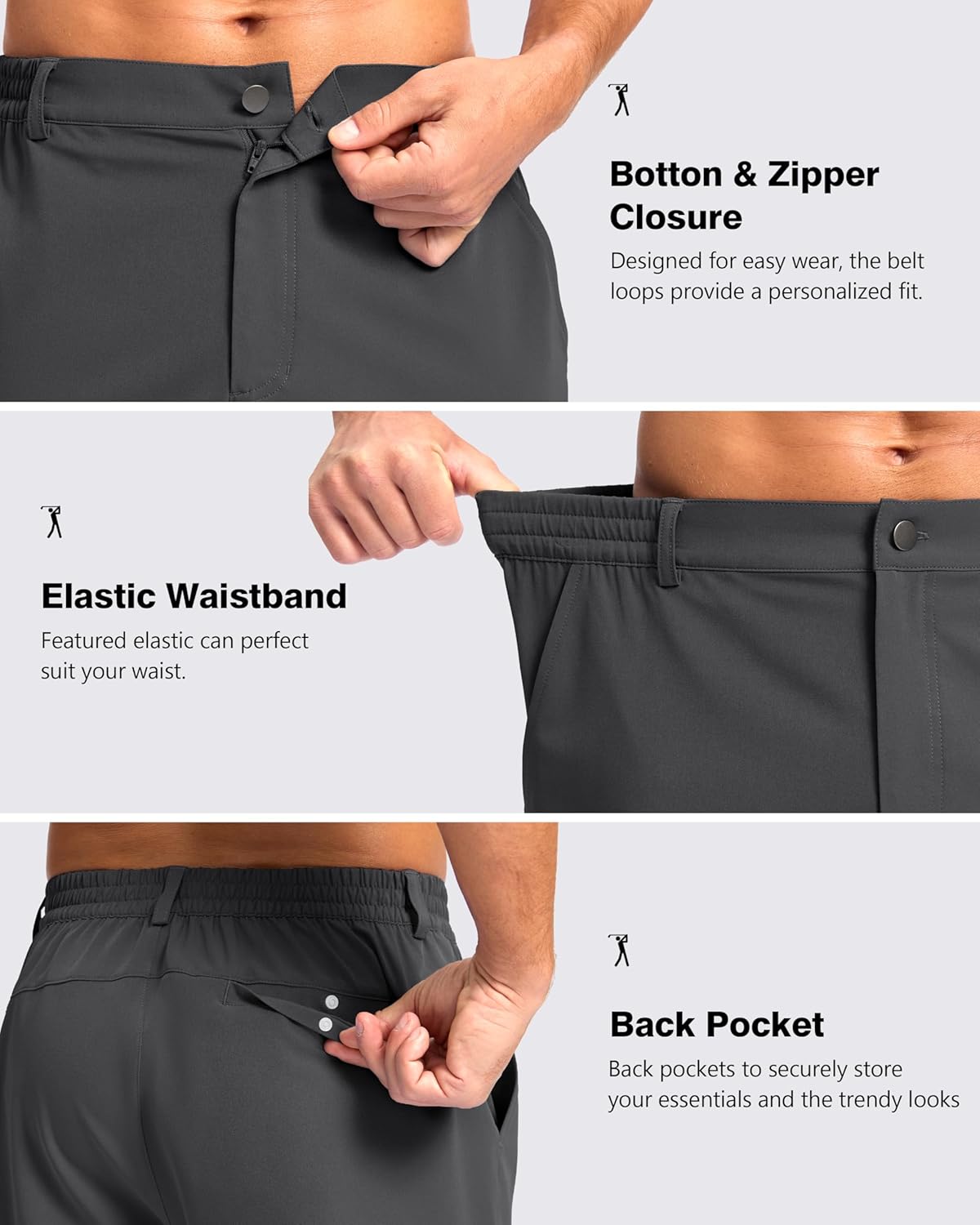 Pudolla Men's Casual Shorts 7"/9" Lightweight Golf Shorts with 3 Pockets Stretch Quick Dry Comfy Work Shorts