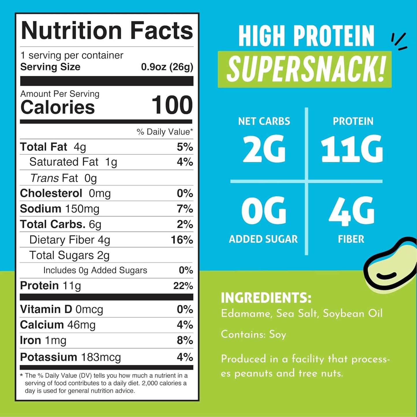 The Only Bean Crunchy Dry Roasted Edamame Snacks (Sea Salt), Keto Snack Food, High Protein (11g) Healthy Snacks, Low Carb Gluten Free Office Vegan Food 100 Calorie Snack Pack, 0.9oz 10 Pack