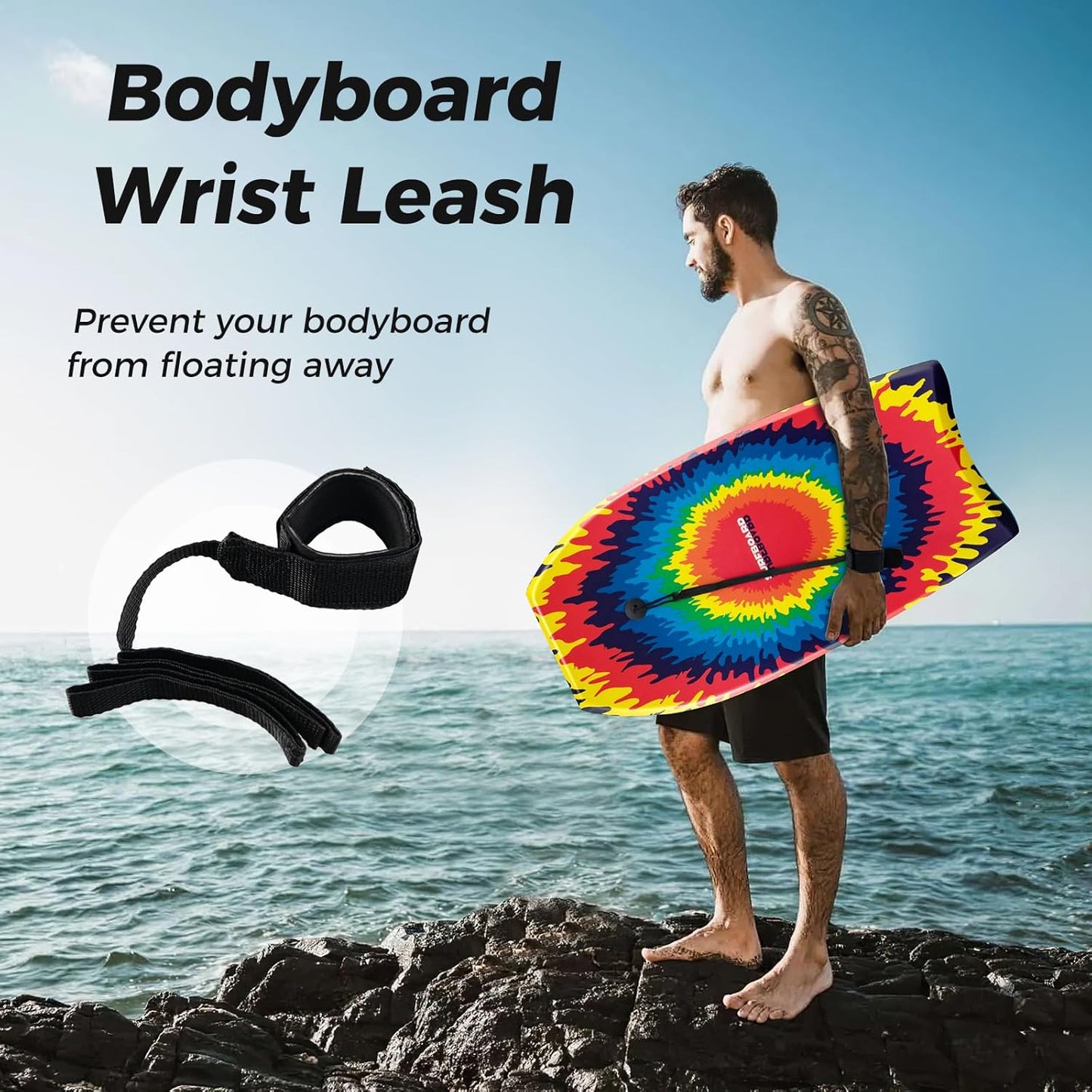 KOTEK 33/37/41 Inch Body Board with Wrist Leash, EPS Core, Dual Channel, HDPE Slick Bottom, Bodyboard for All Skill Levels & Wave Conditions