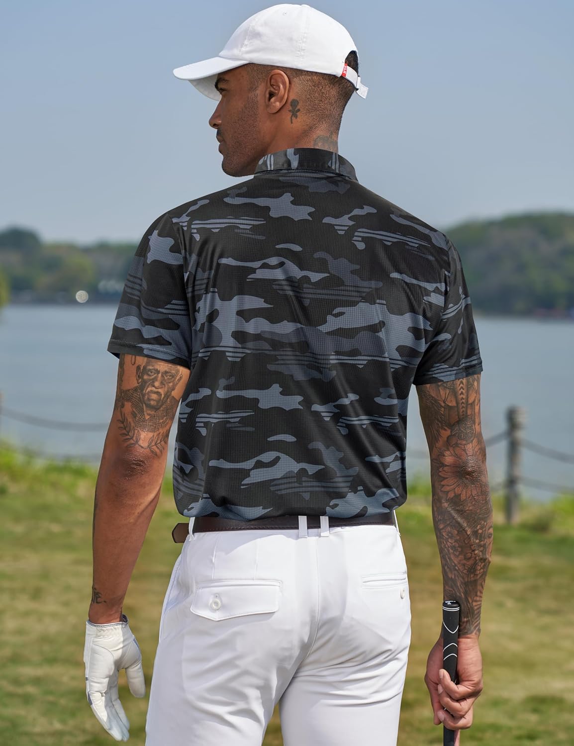 TAPULCO Mens Quick Dry Polo Shirts Camouflage Pattern Performance Athletic Lightweight Breathable Casual Golf Tshirts