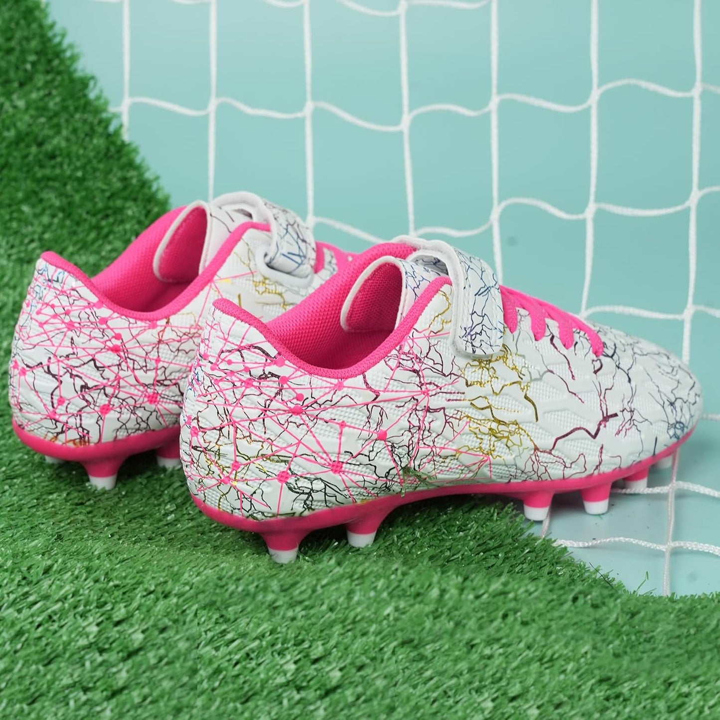 brooman Kids Firm Ground Soccer Cleats Girls Football Cleats with Shin Guards and Soccer Socks