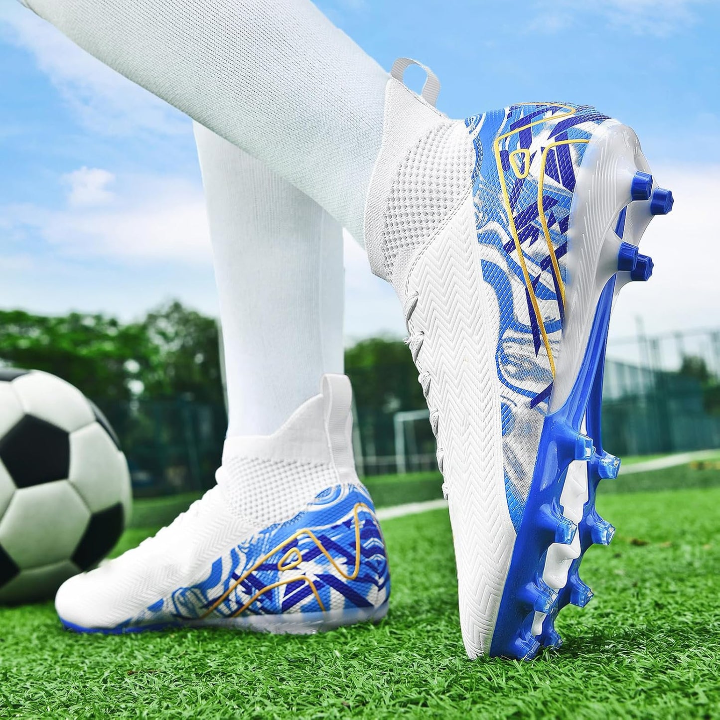 Indoor Soccer Cleats Mens Womens Turf Soccer Cleats Wide Socer Shoes FG AG TF High Ankle Football Boots