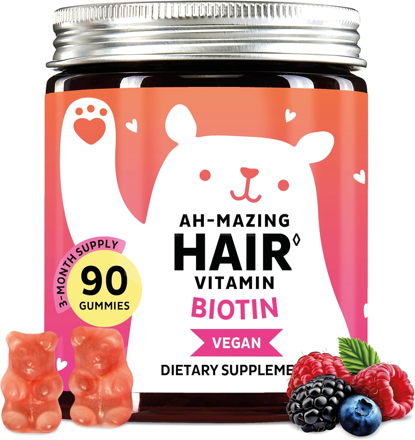 Biotin Gummies for Hair, Skin & Nails. 5,000 mcg High Potency Vegan Vitamins for Faster Hair Growth, Stronger Nails & Healthy Skin. with Vitamins C & E, 90 Gummies