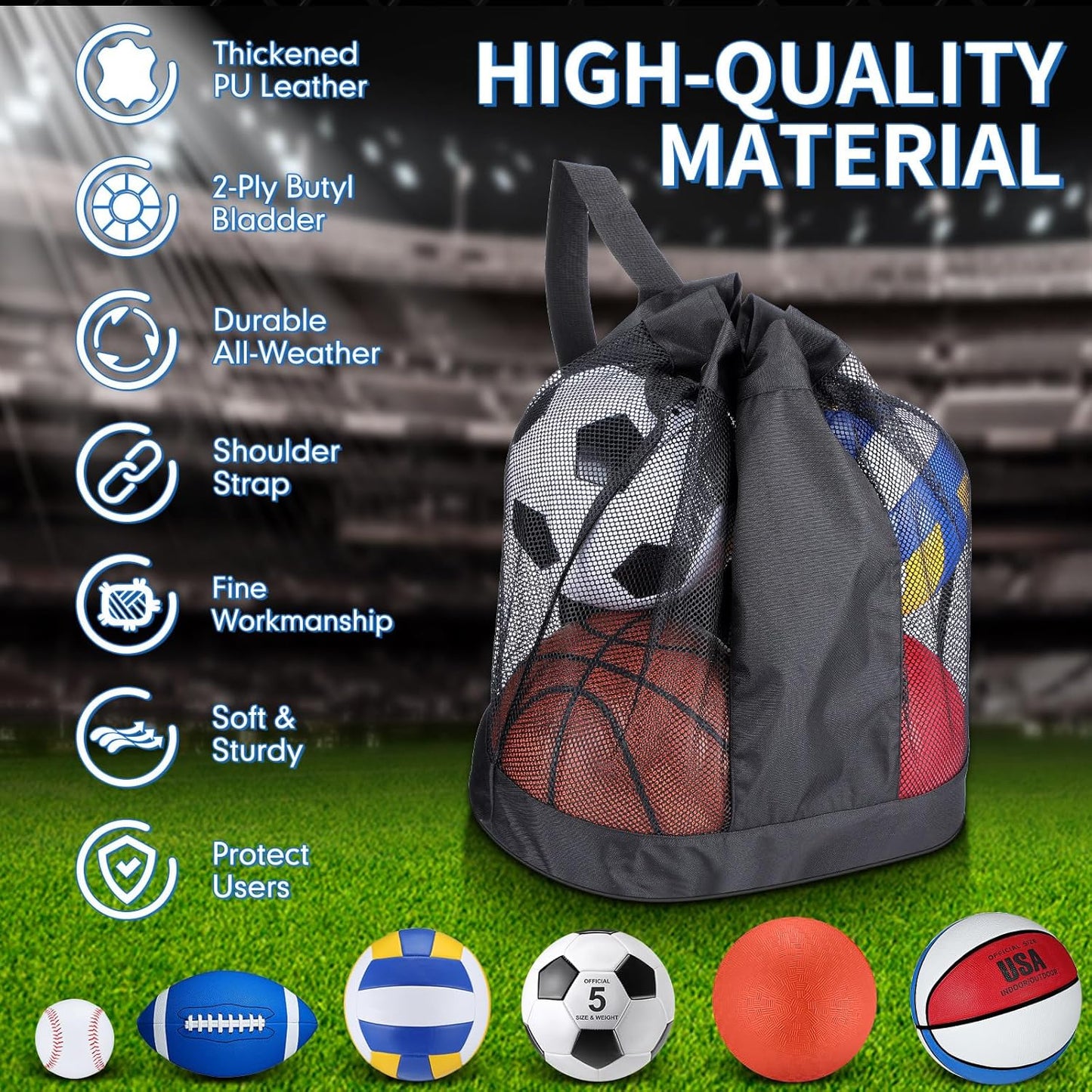 Leyndo 18 Pcs Sport Balls Bulk Set Basketball Football Volleyball Soccer Playground Baseball with Sport Equipment Bag Pump for Youth Adults Outdoor Indoor Practice Gift Back to School