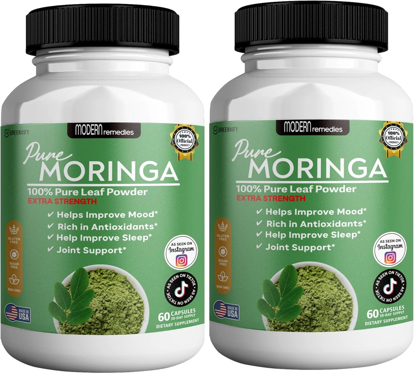 Modern Remedies Pure Moringa Max Leaf Powder Supplement, 800mg, 60 Capsules, Extra Strength for Mood, Sleep and Joint Support, Gluten Free (2)