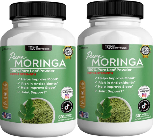 Modern Remedies Pure Moringa Max Leaf Powder Supplement, 800mg, 60 Capsules, Extra Strength for Mood, Sleep and Joint Support, Gluten Free (2)