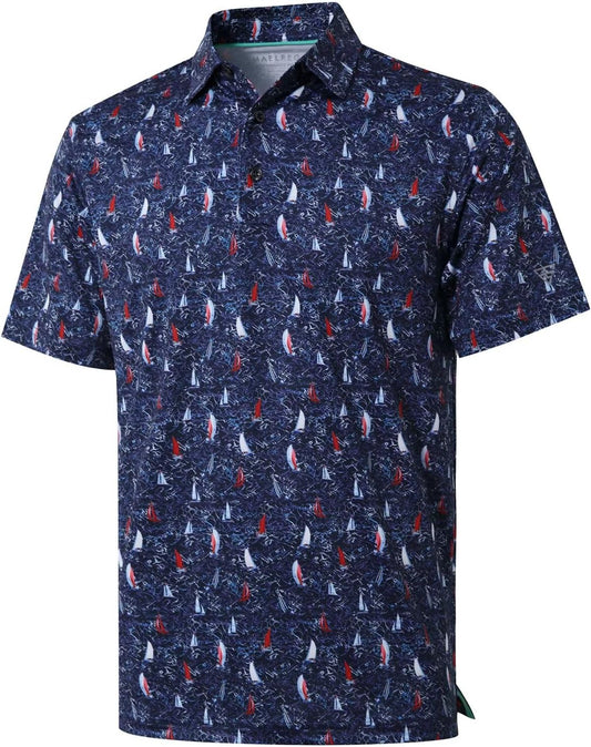 Men's Golf Polo Shirts Short Sleeve Striped Performance Moisture Wicking Dry Fit Golf Shirts for Men