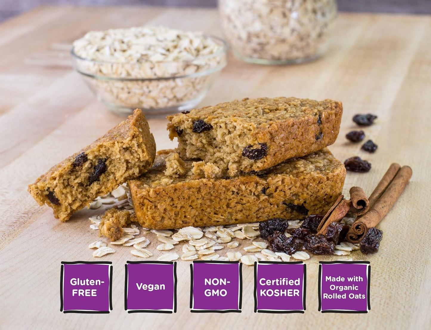 Bobo's Oatmeal Bars, Cinnamon Raisin, Gluten Free Vegan Whole Grain Oat Bars, Pack of 12