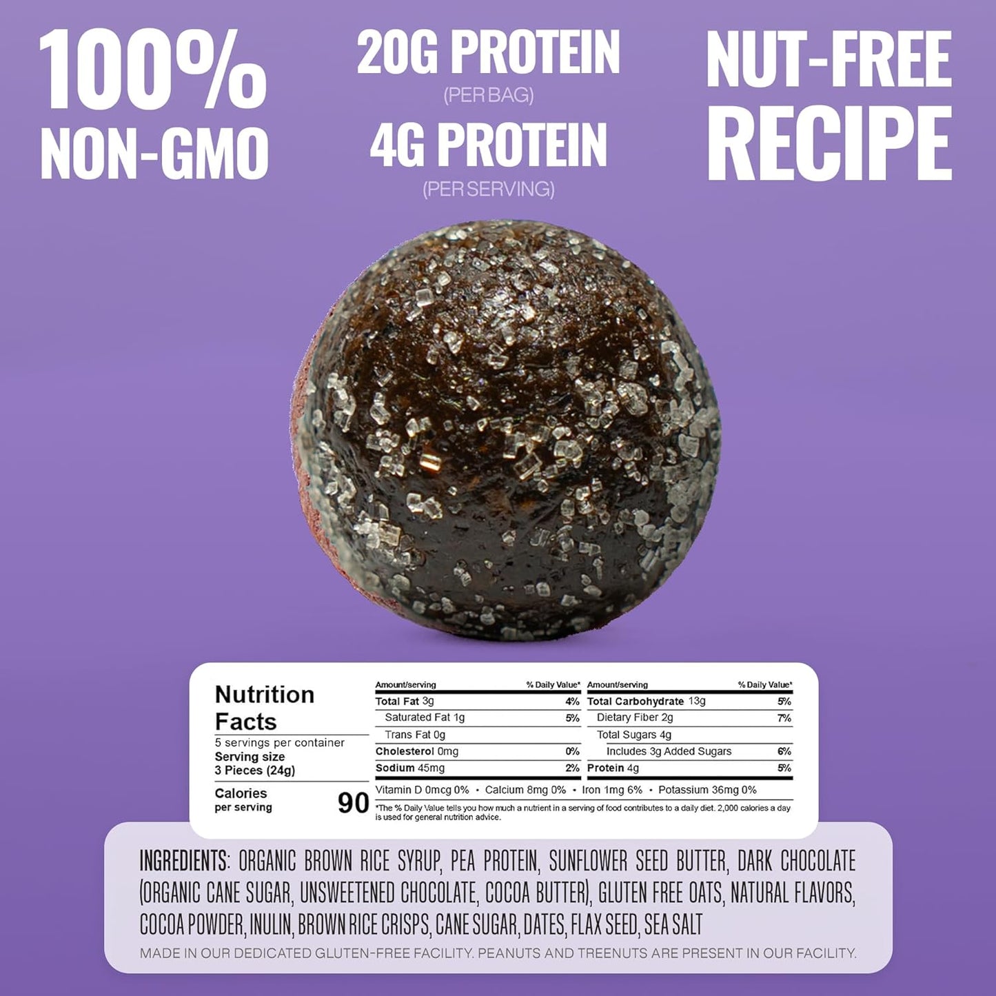 The GFB Fudge Brownie Cookie Protein Bites - Allergen Friendly & Nut Free - Gluten Free, Plant Based, Non GMO, Sustainably Made – Ridiculously Tasty, Healthy, Protein Energy Balls, 4 oz (6 Count)