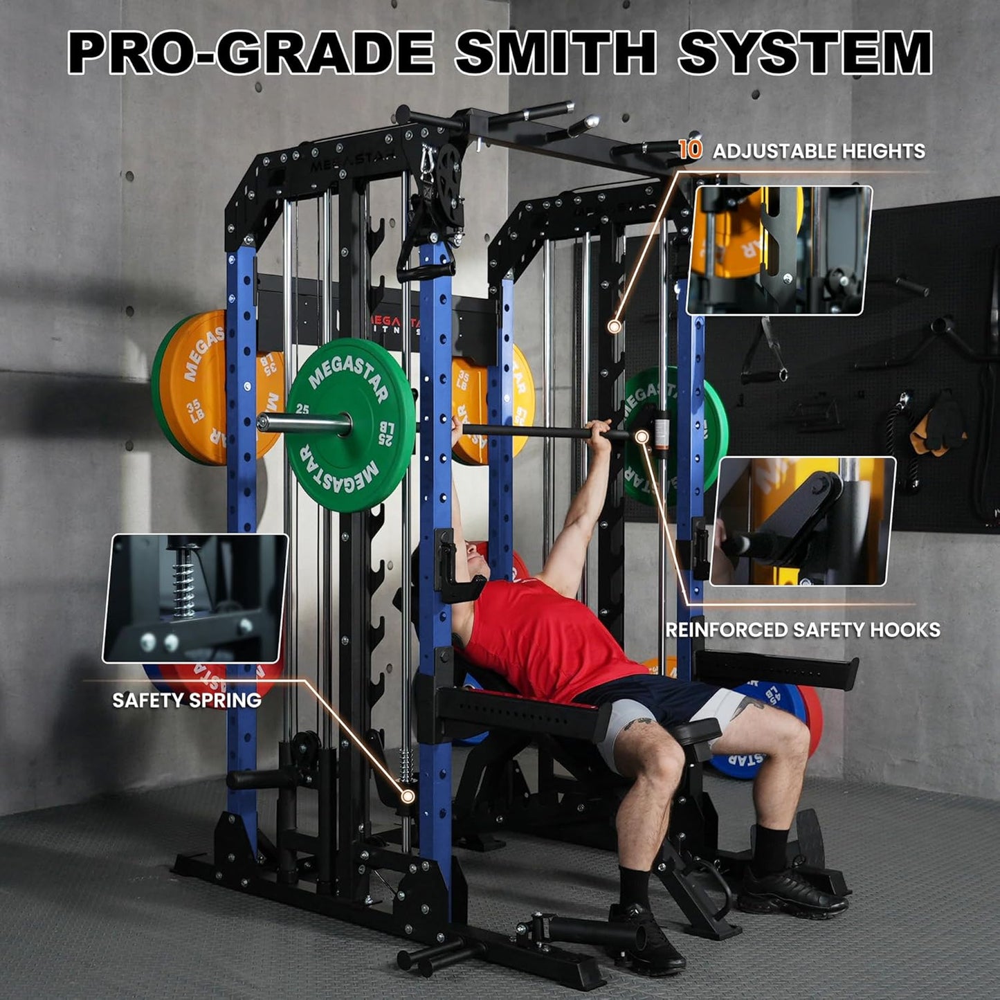 Smith Machine Home Gym with Aluminum Pulley Set- 2000lbs Capacity All-in-One Power Rack with Cable Crossover, Pull-Up Bar & Dip Station, Includes 18 Attachments, P107 Anvil