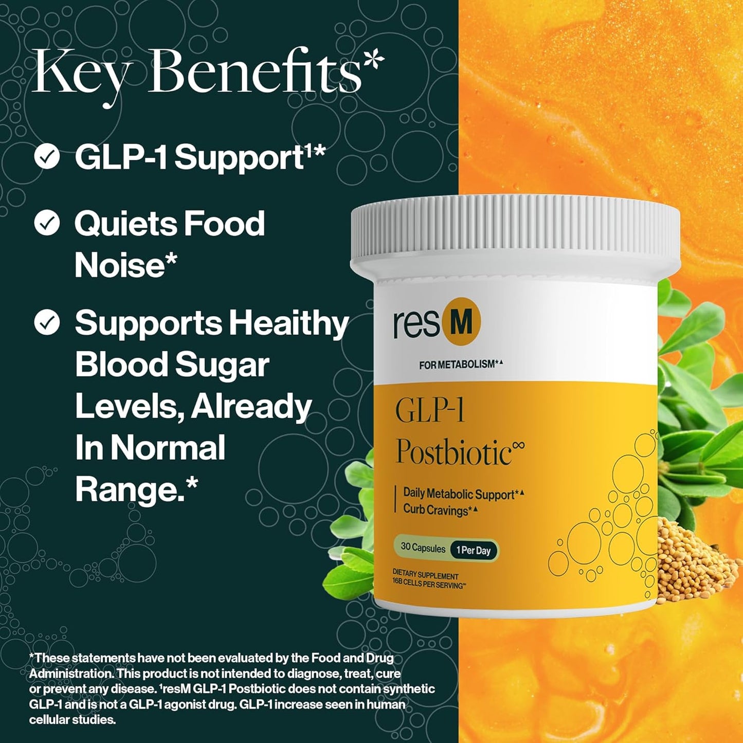 resM GLP-1 Postbiotic - GLP 1 Activate Supplement for Women & Men, GLP1 Activator & Supporter, Vegan Gut Health Vitamins, Daily Natural Metabolic Support - 30 Vegetarian Capsules (1 Bottle)