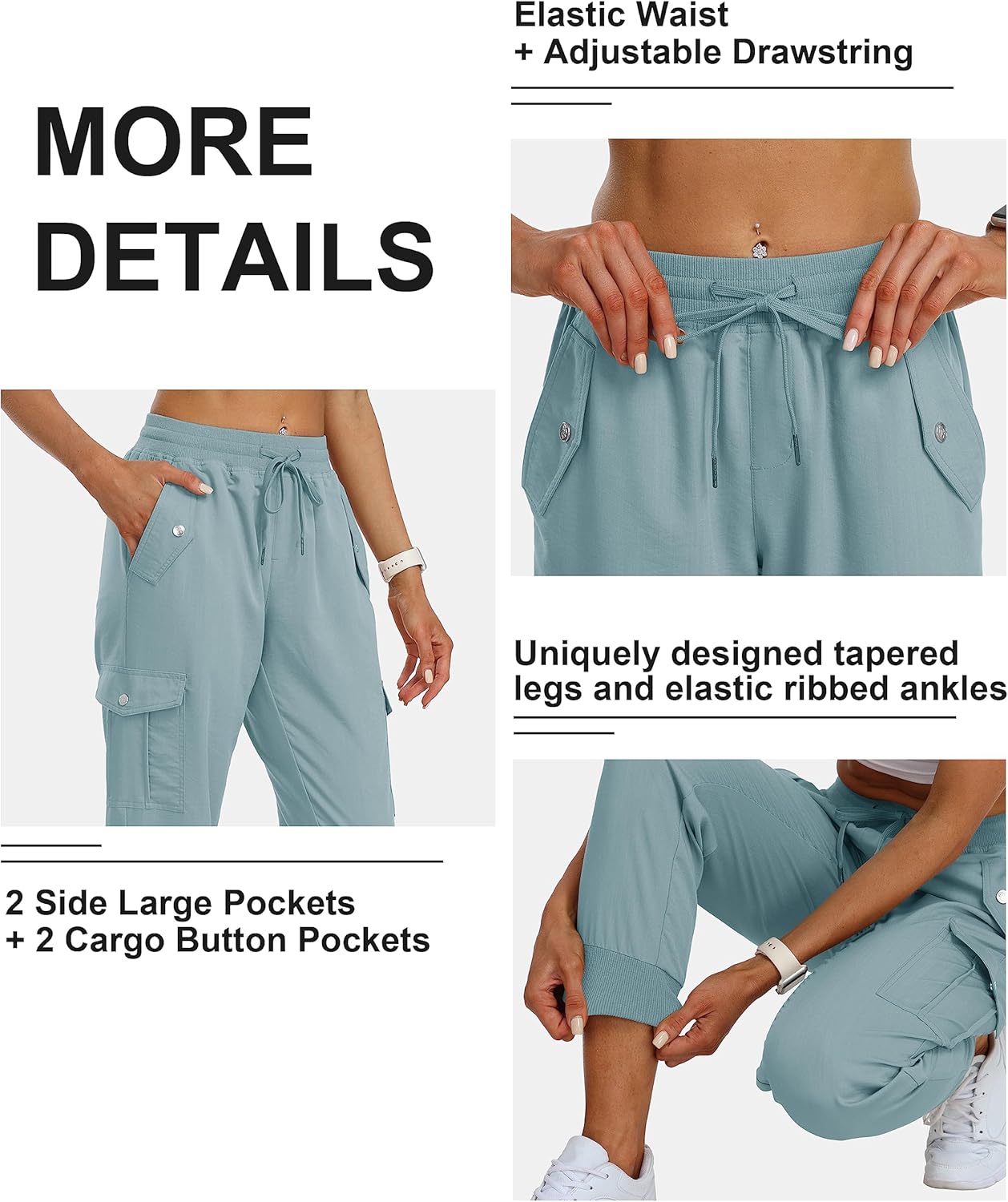 MoFiz Women's Outdoor Cargo Pants Lightweight Joggers Elastic Waist Athletic Hiking Sweatpants Casual Travel Pant with Pocket