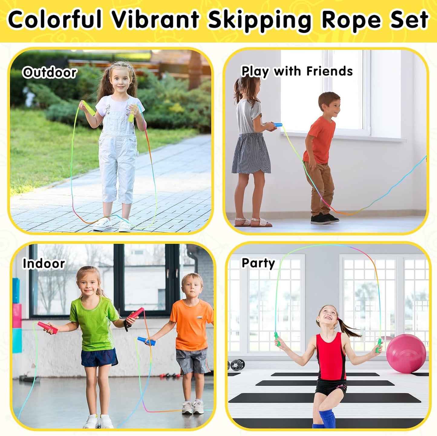 Jeffbaubl 18 Pack Jump Rope for Kids, 7.2Ft Kids Rainbow Jump Rope, Adjustable Skipping Ropes with Plastic Handles, Jumping Ropes for Boys Girls Outdoor Activity Party Favors
