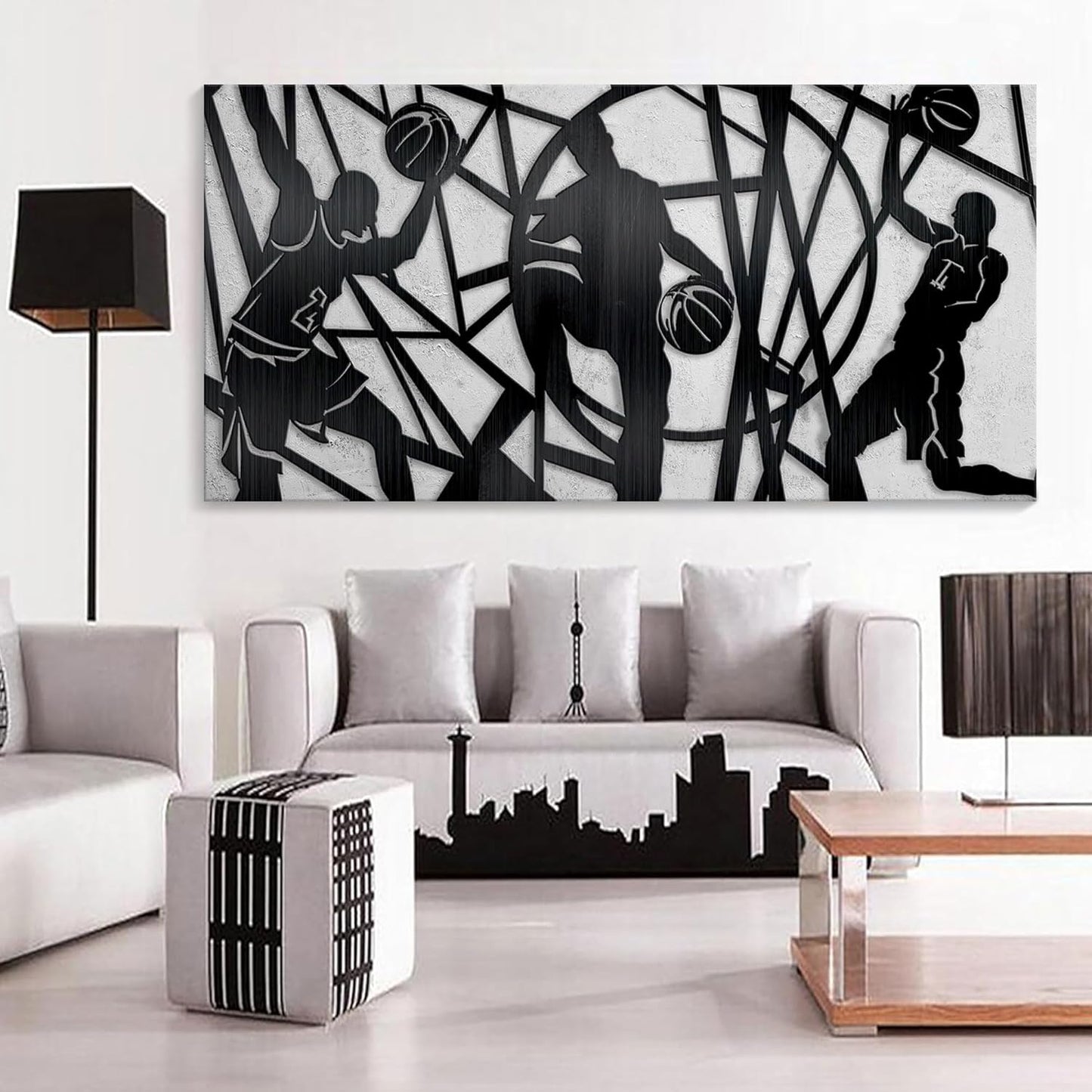 Large Sports Wall Art, Black and White Wall Art Basketball Poster Canvas Print Modern Pictures Paintings Ready to Hang Boys Teen Room Bedroom Home Office Gym Decor 29x58 IN