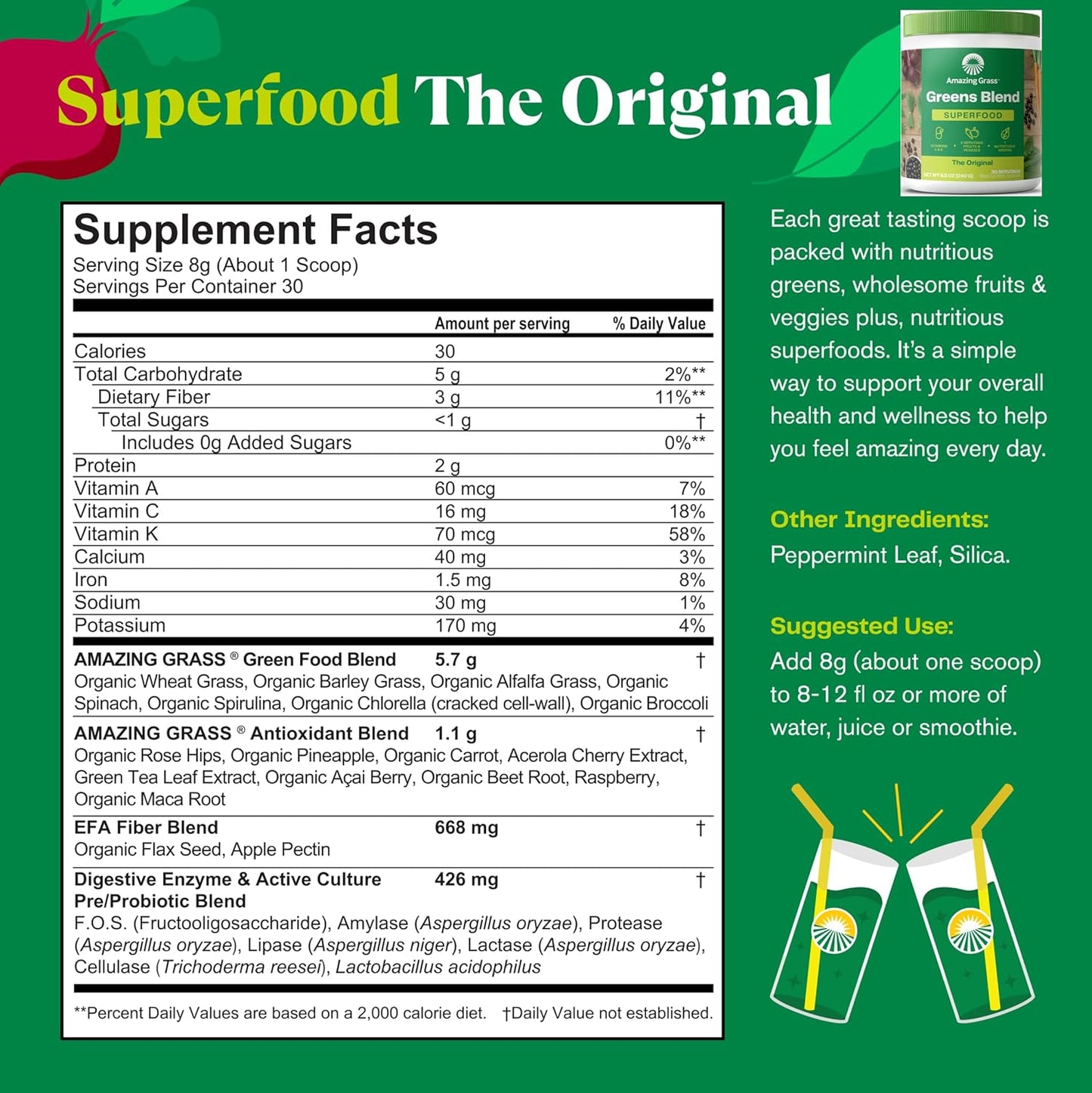 Amazing Grass Greens Blend Superfood: Super Greens Powder Smoothie Mix for Boost Energy, 30 Servings & Nature Fuel Power Beets Powder, Beet Root Powder, Support Natural Energy, 30 Servings
