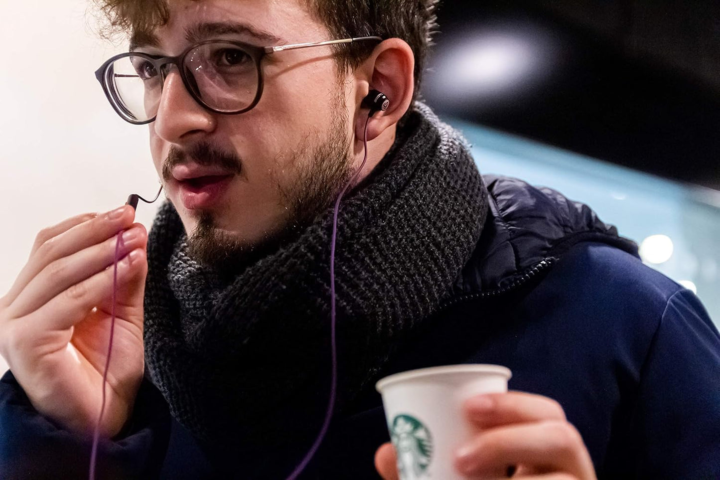 LUDOS Clamor Wired Earbuds in-Ear Headphones, 5 Years Warranty, Earphones with Microphone, Noise Isolating Ear Buds, Memory Foam for iPhone, Samsung, School Students, Kids, Women, Small Ears - Purple