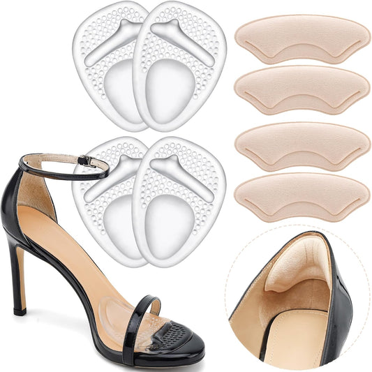 Heel Cushion Pads,Ball of Foot Cushions,Metatarsal Pads for Women, Heel Grips Liners for Heel Pain Relief, Blisters,Friction, Non-Slip Shoe Inserts for Loose Shoes Make Shoes Fit Tighter (4Pairs)