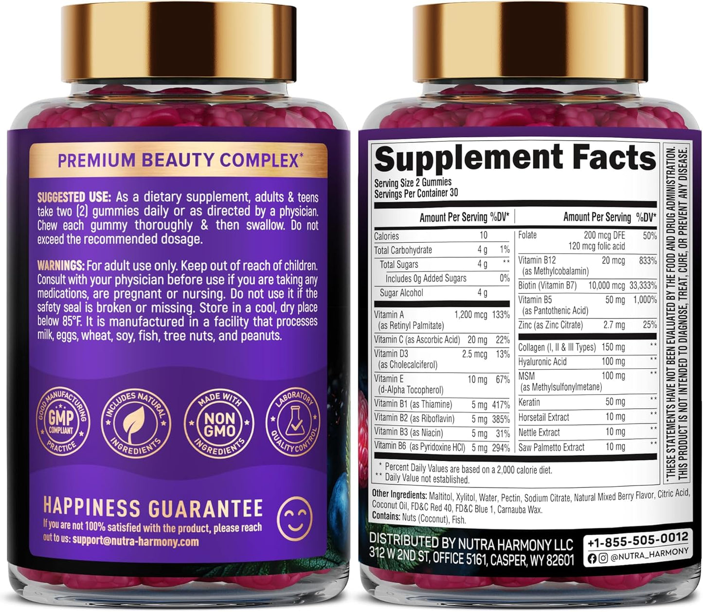 Biotin Gummies with Collagen - Hair Growth Support Skin, & Nail Strength - for Women & Men - Biotin 10000mcg | Keratin | Hyaluronic Acid | B-Complex | Saw Palmetto - Sugar-Free, Mixed Berry - 60 Gummy