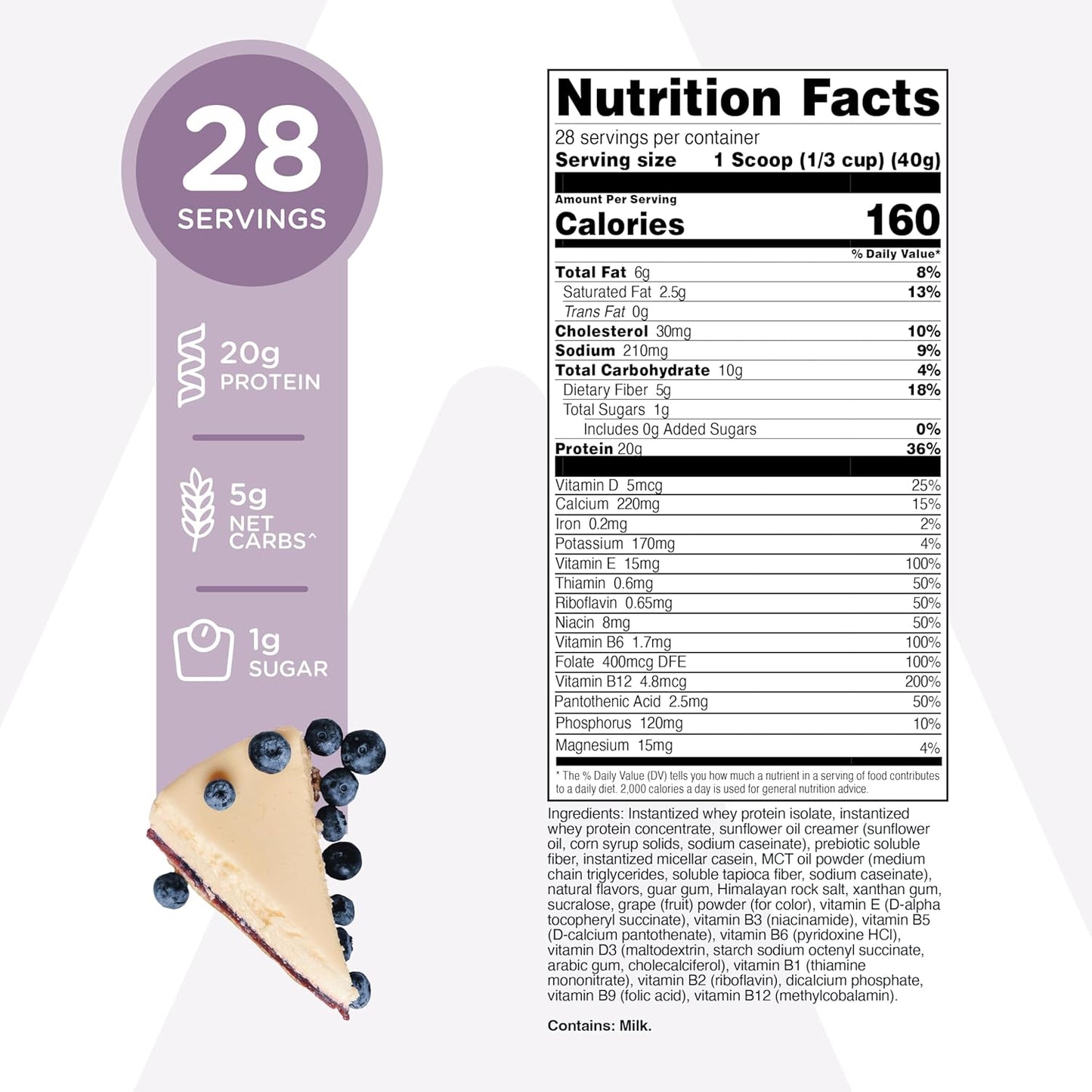 TransformHQ Meal Replacement Shake Powder 28 Servings (Blueberry Cheesecake) - Gluten Free, Non-GMO