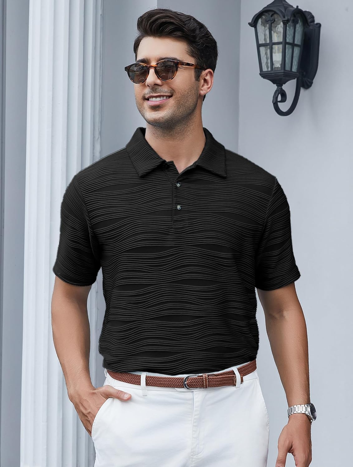 Esabel.C Golf Shirts for Men Dry Fit Performance Short Sleeve Print Moisture Wicking Collared Shirt