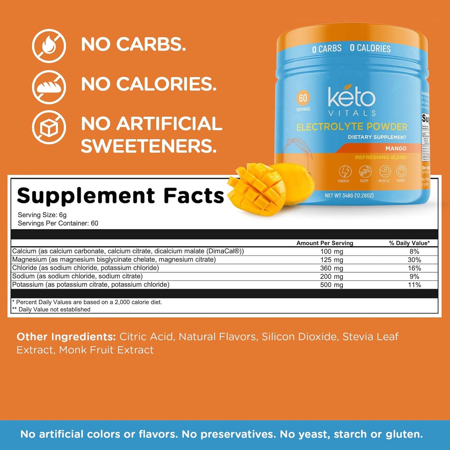 Keto Vitals Electrolytes Powder | Keto-Friendly Electrolytes with Potassium, Magnesium, Sodium, Calcium | Keto Electrolytes Supplement Energy Drink Mix | Sugar-Free, Zero Calories, Zero Carbs