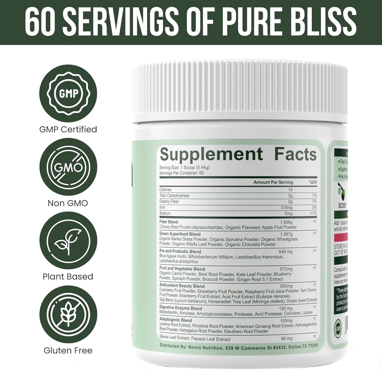 Super Greens Powder, 60 Servings - Immunity, Digestive Enzymes & Probiotics for Energy, Gut Health, Bloating Relief for Women - Greens Superfood Powder - Mixed Berry