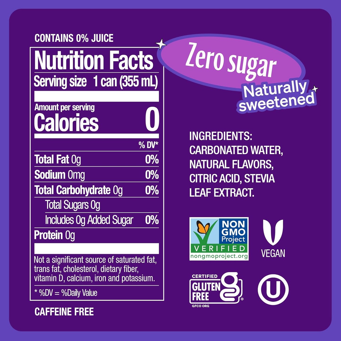 Zevia Zero Sugar Soda, Grape, 12 oz Cans (24-Pack) – Naturally Sweetened, Zero Calorie Sugar Free Soda - Non-GMO Project Verified, Gluten-Free, Vegan