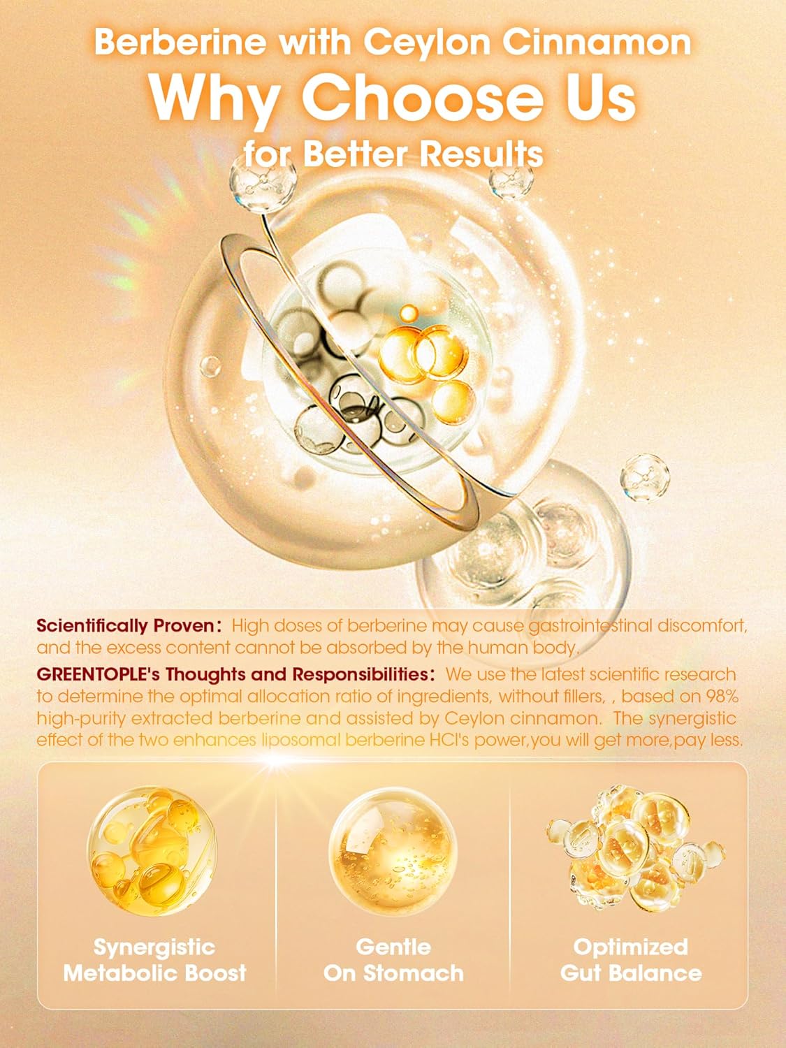 Liposomal Berberine HCL1300mg - Berberine Supplement with Ceylon Cinnamon Activates GLP-1 & AMPK - High Absorption Formula Healthy Weight Support – Non-GMO/Vegan – 30-Day