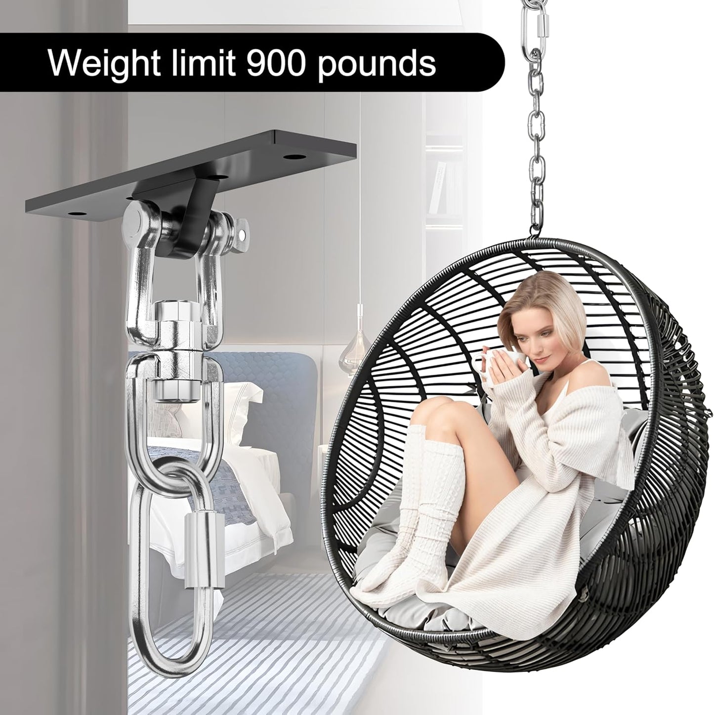 Heavy Bag Hanger,Punching Bag Mount Hanger Bracket,Ceiling Mount Hook 360°Rotation Wood Beam Holder Body Weight Strength Training Systems,Suitable for Swings and sandbags(900 LB Capacity)